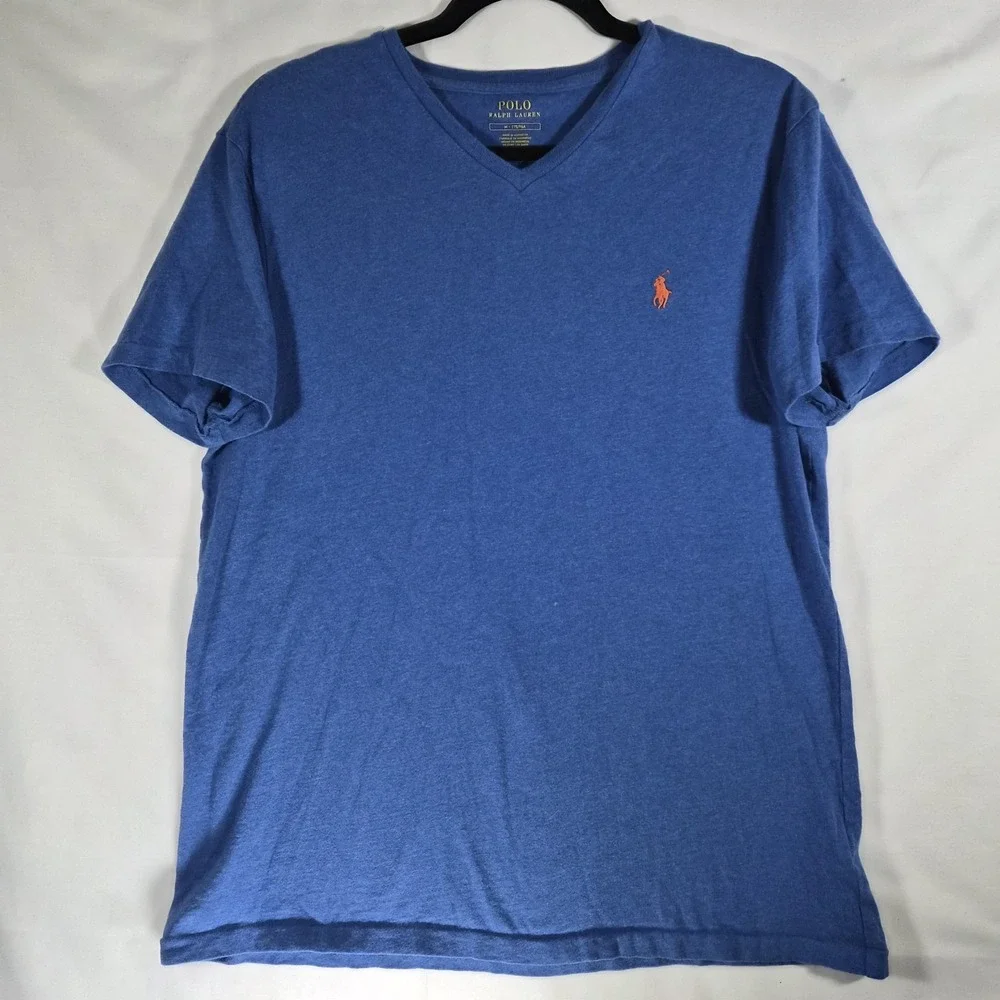 Polo Ralph Lauren Men's Blue V-Neck Short Sleeve Pony Logo T-Shirt Size Medium